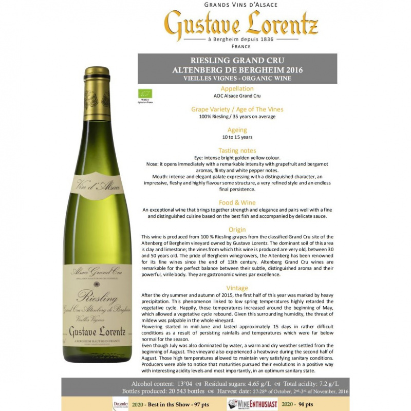 Gustave Lorentz Alsace Grand Cru Riesling 2016 法國白酒