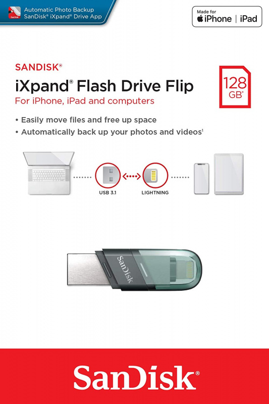 SanDisk iXpand Flip 128GB (FOR IPHONE / IPAD LIGHTNING)