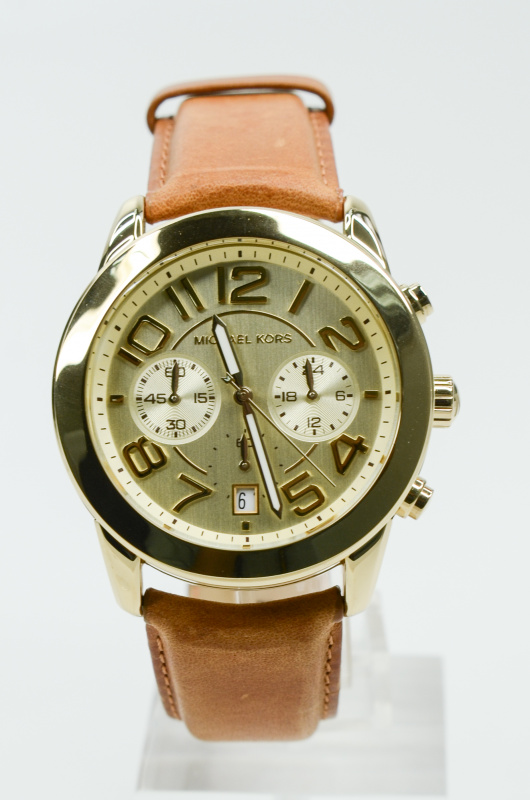Michael Kors - 美世香檳錶盤棕色皮革女士 