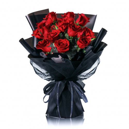 (FR) Léselle 鮮花花束 - 經典紅玫瑰（黑色花紙）