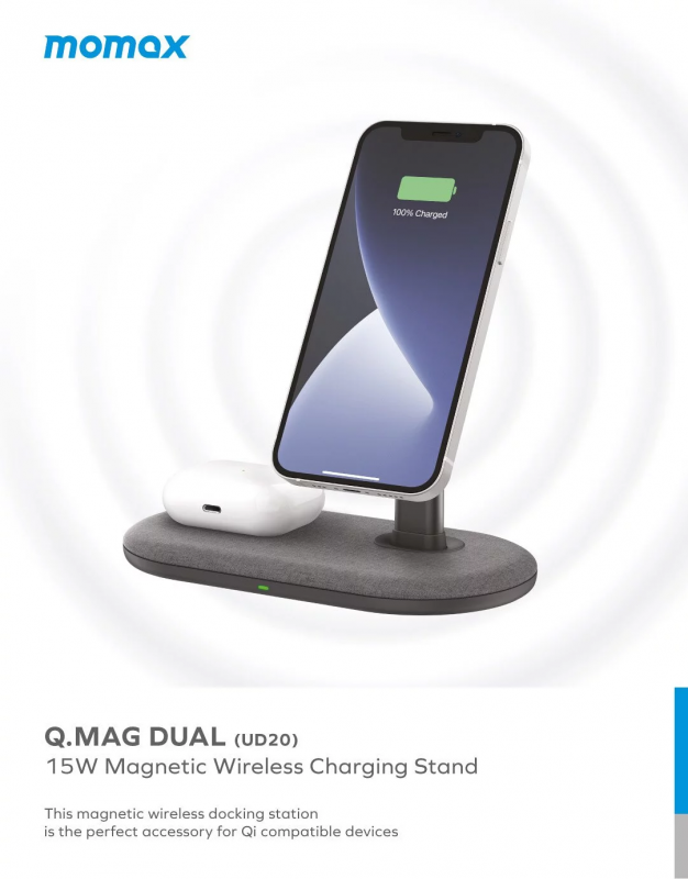 MOMAX Q.Mag Dual 二合一磁吸桌面無線充 UD20