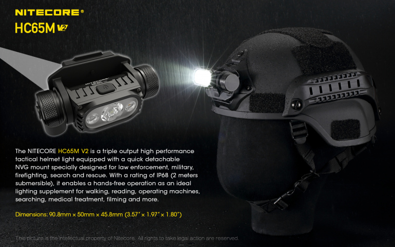 Nitecore HC65M V2 1750lm 18650 8A Type-C 充電 NVG 頭盔燈