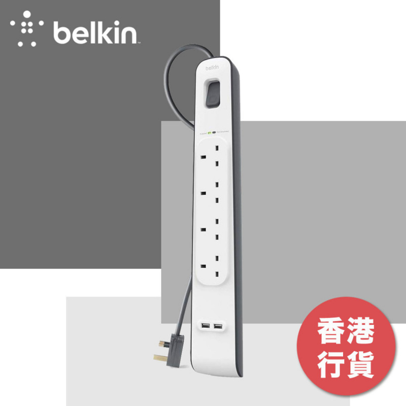 Belkin 2 USB 充電及4位防雷保護拖板 [BSV401SA2M]