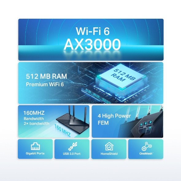 TP-Link Archer AX55 AX3000 Dual Band Gigabit Wi-Fi 6 Router