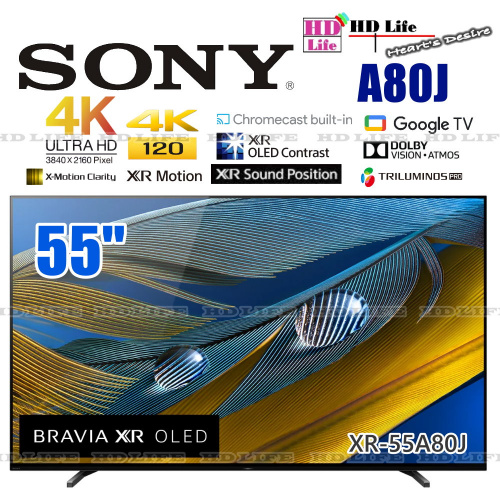 SONY XR-55A80J 55" BRAVIA XR OLED 4K Ultra HD 高動態範圍 (HDR) 智能電視 (Google TV) A80J