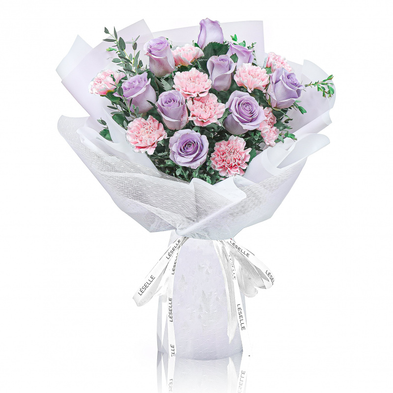 Fc Leselle 鮮花花束 粉紅康乃馨拼紫玫瑰 Leselle