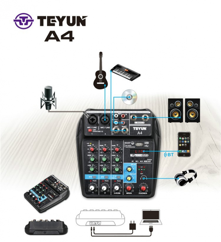 TEYUN A4 4 Channels Audio Mixer 科域電腦公司