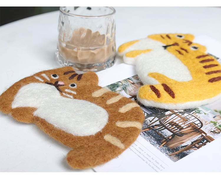 日本純羊毛毡貓咪杯墊（4色選擇）