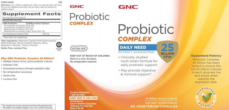 GNC Probiotic Complex 特強250億 益生菌全效配方 [30/60日裝］