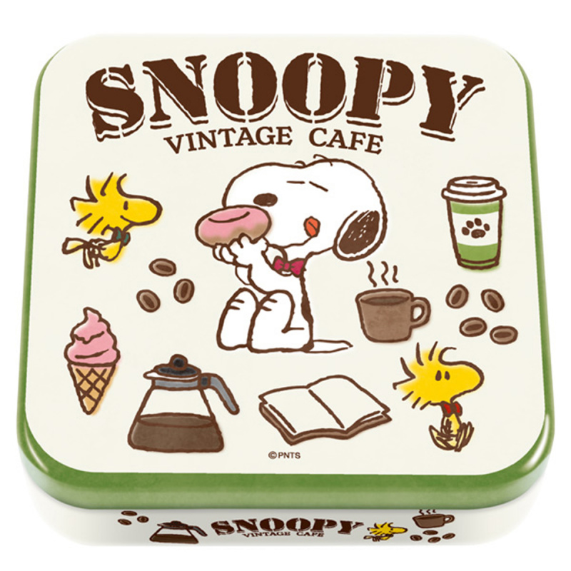 日版Snoopy 史努比 & Woodstock 超限定 復古Cafe 米色 立體造型 雜錦朱古力方形鐵罐禮盒 (1盒9件) (942)【市集世界 - 日本市集】