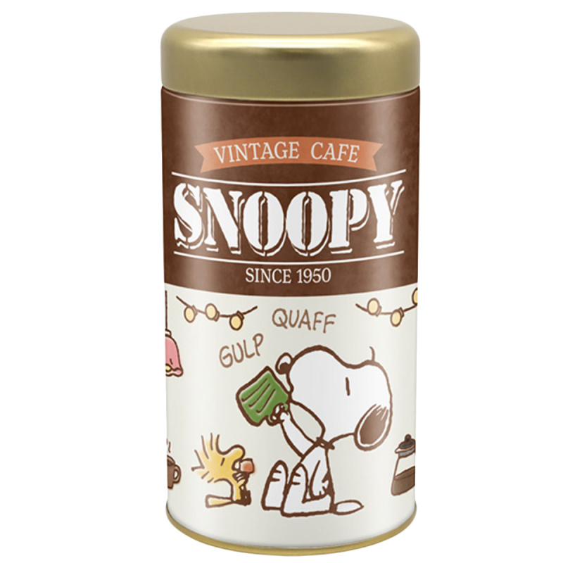 日版Snoopy 史努比 & Woodstock 超限定 復古Cafe 米色 咖啡曲奇圓筒鐵罐禮盒 (1盒6件) (911B)【市集世界 - 日本市集】