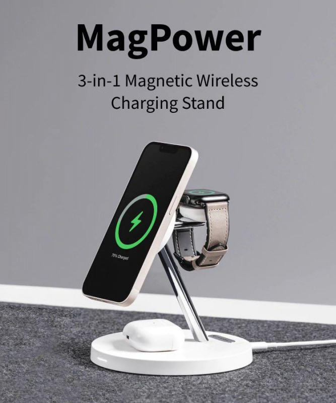 SwitchEasy MagPower 15W 4合1 MagSafe 磁吸無線充電座+檯燈功能 充電支架
