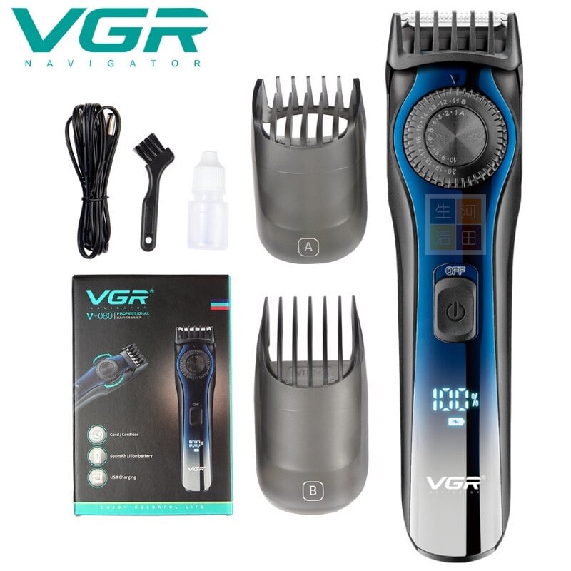 VGR電動理髮器USB充電|液晶顯示|20級修剪器|剪頭髮V-080