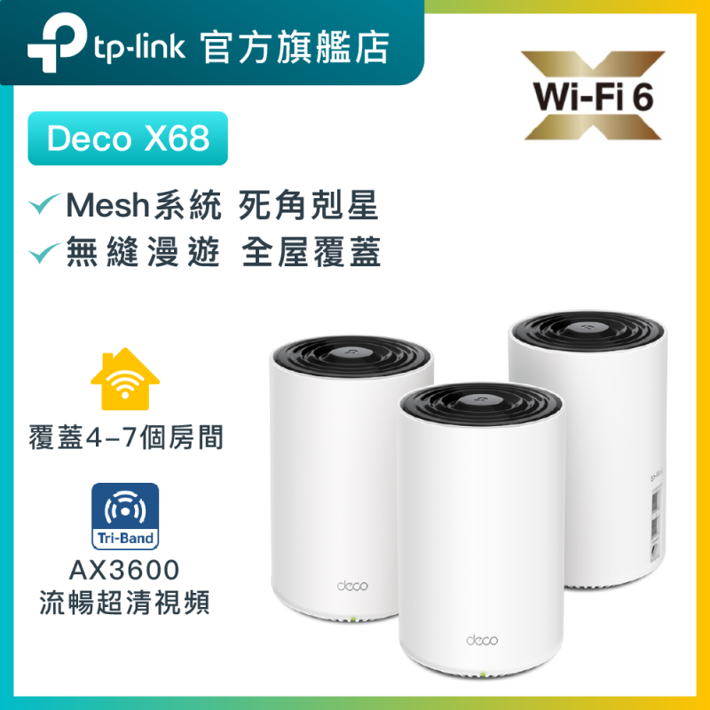 TP-Link Deco X68 AX3600 三頻 WiF6 無綫Mesh路由器（3件裝）