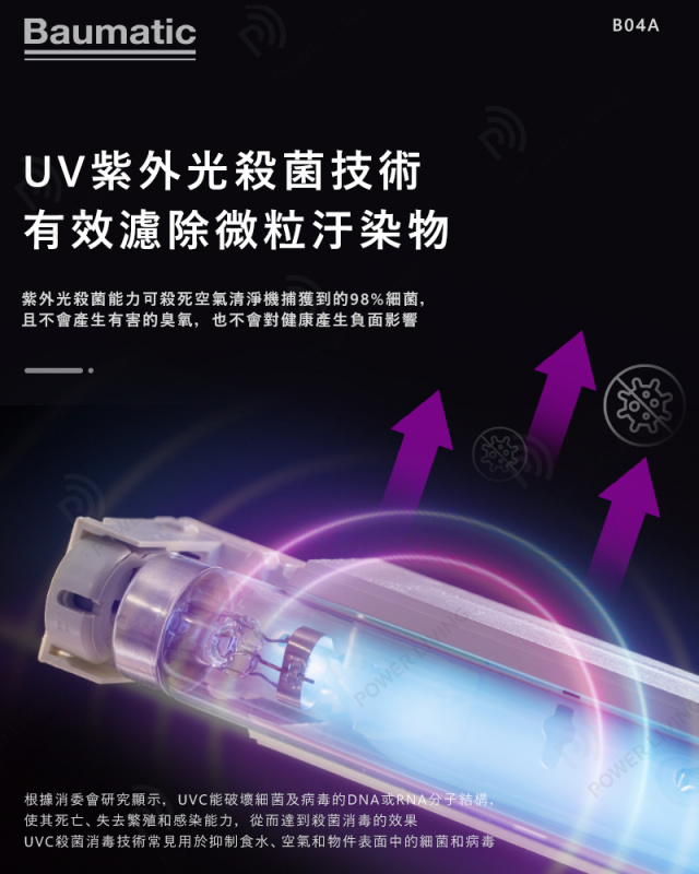 Baumatic B04A UVC LED 紫外線 HEPA13 空氣清新機 +送 Vires Seven 500ml Hypochlorite Disinfectant spray type