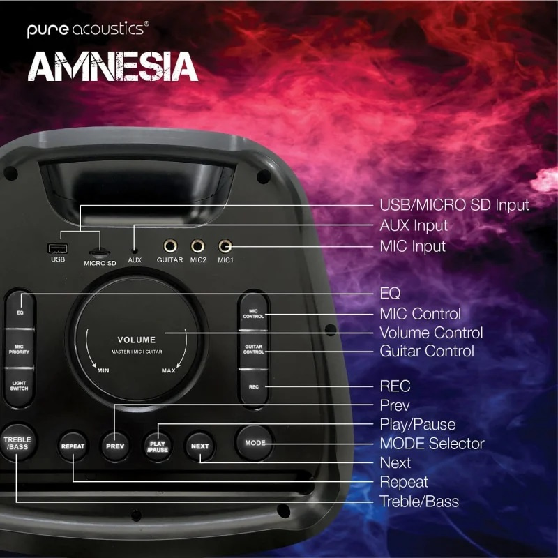 Pure Acoustics Amnesia 藍牙充電多功能RGB喇叭 [連2支無線咪]