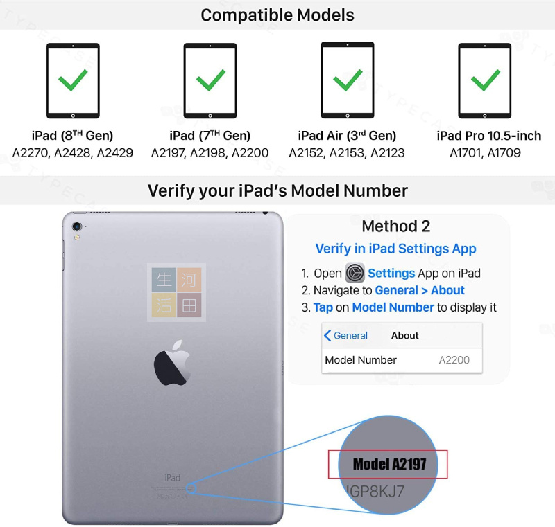 iPad 10.2 藍牙無線鍵盤保護套適用於新款 10.2 “ iPad  9 Gen iPad 第 8 代  7 代 Air 3 Pro 10.5 帶 360° 旋轉，觸摸板和背光