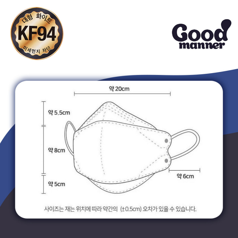 韓國Good Manner KF94 成人口罩(獨立包裝) - 50個 +送5個韓國Good Manner KF94口罩
