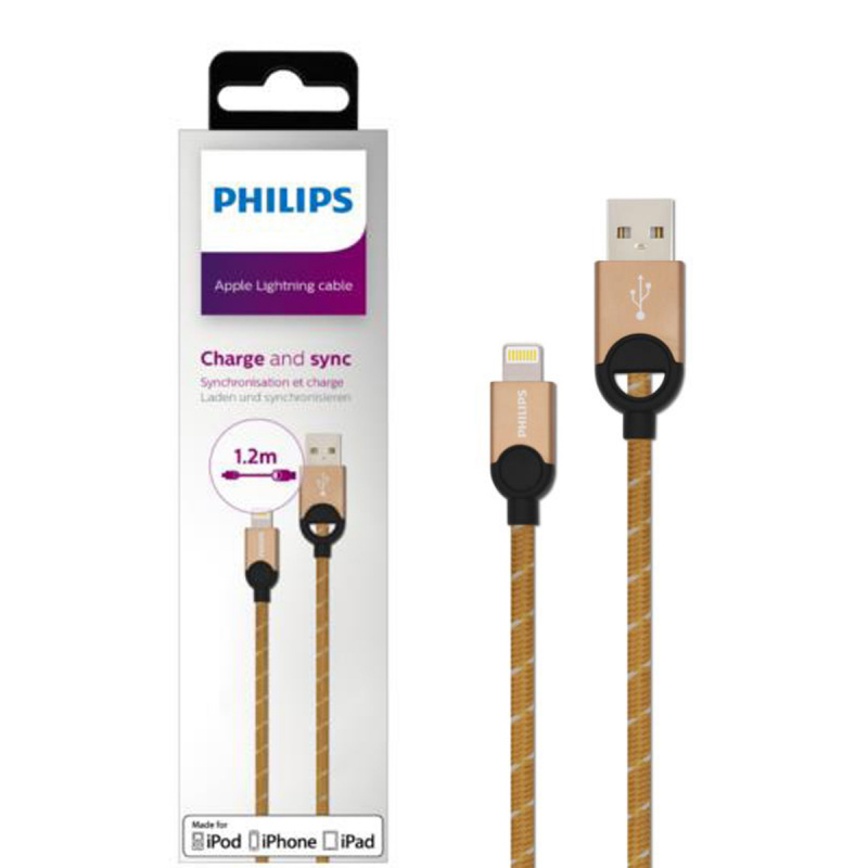 Philips 飛利浦 - 蘋果MFi認証 Lightning充電線 1.2米 金色編織線 DLC2608G Charge and Sync 平行進口貨品
