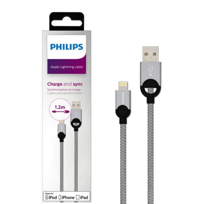 Philips 飛利浦 - 蘋果MFi認証 Lightning充電線 1.2米 銀色編織線 DLC2608T Charge and Sync 平行進口貨品
