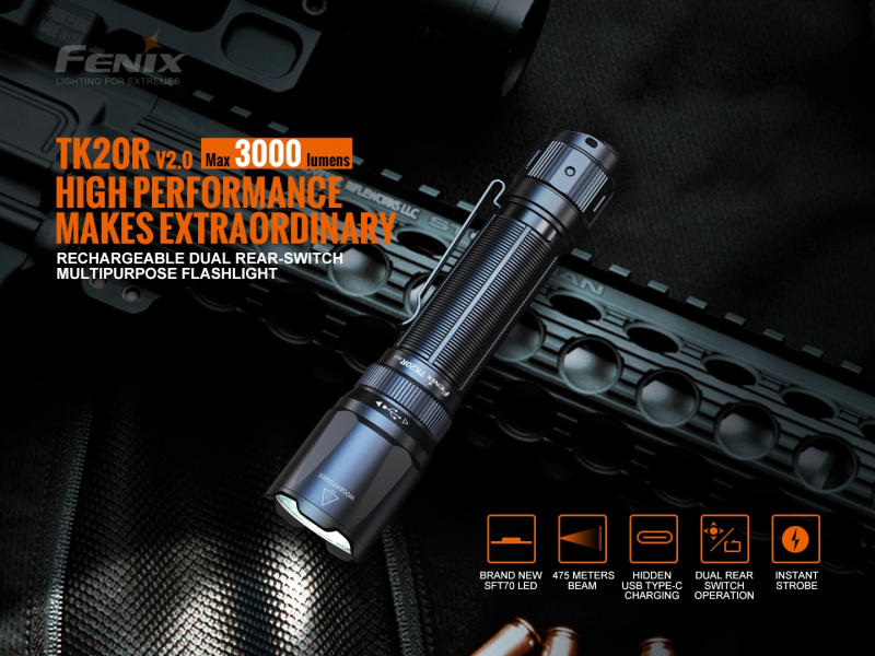 Fenix TK20R V2.0 SFT70 3000lm 475米 Type-C 充電 21700 戰術電筒