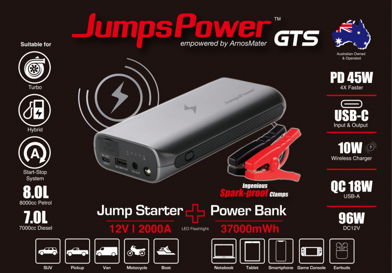 Jumps Power GTS 汽車超迷你過江龍 10000mAh 10w無線充電 PD 45W Type-C 流動電源