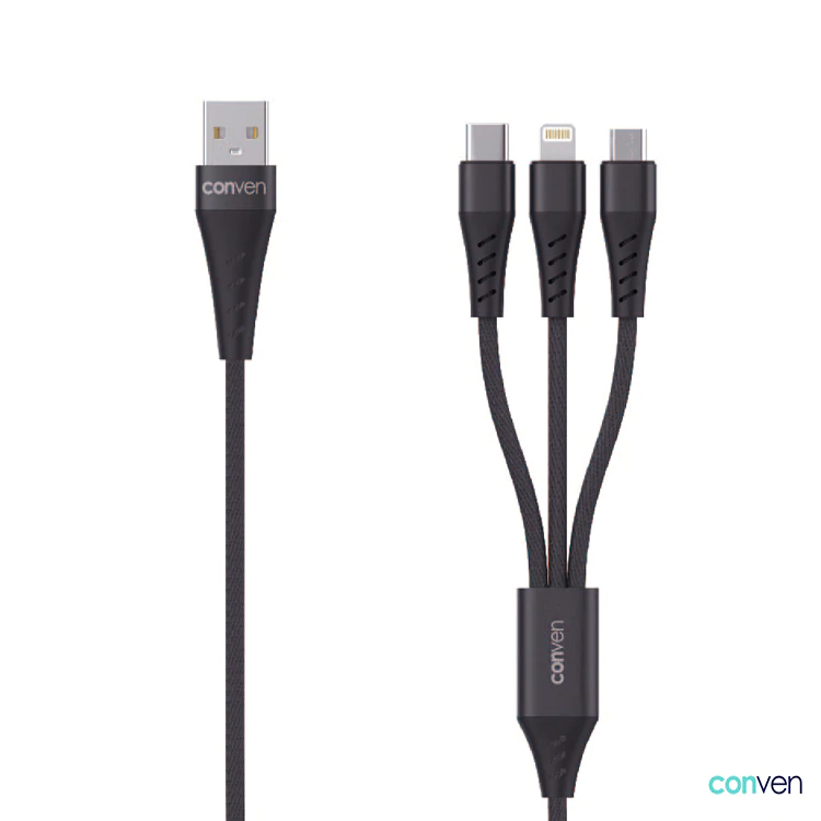 Conven 3合1 牛仔布混尼龍金屬 USB-A 快充線 (第二代)