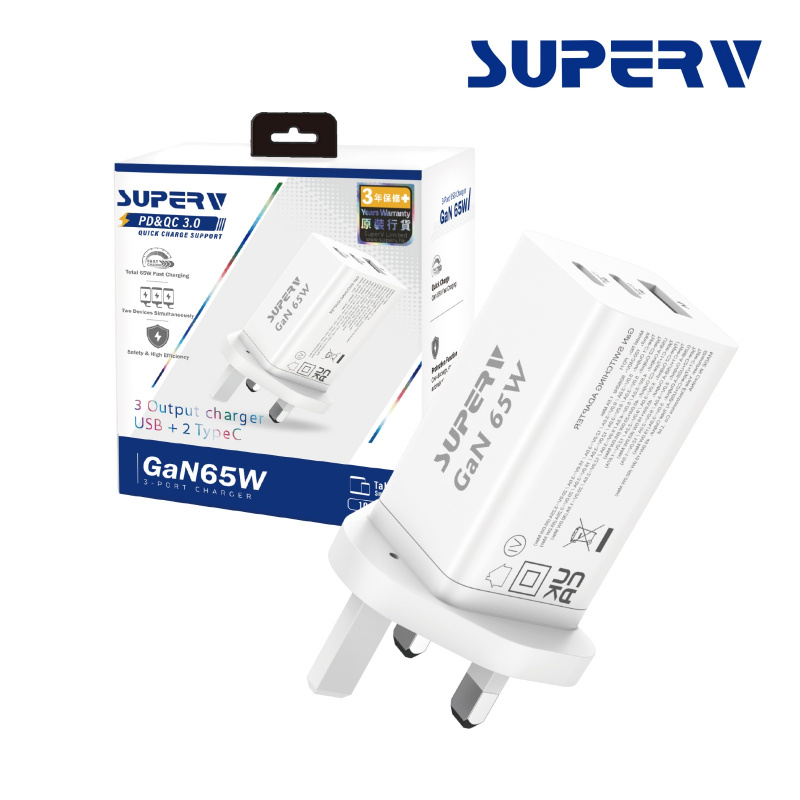 SuperV 65W PD&QC3.0 3插口快充充電器 [G83]