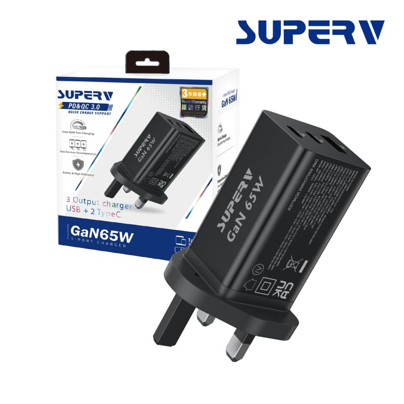 SuperV 65W PD&QC3.0 3插口快充充電器 [G83]