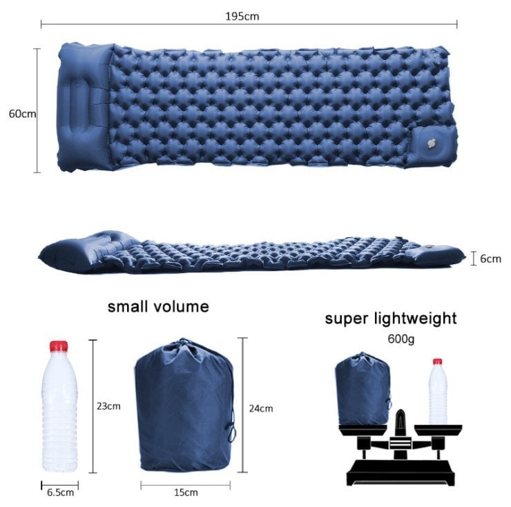 腳踏式充氣泵充氣床墊輕便露營墊內置枕頭 ,適用於旅行露營,小巧便攜的露營墊帶內置泵
