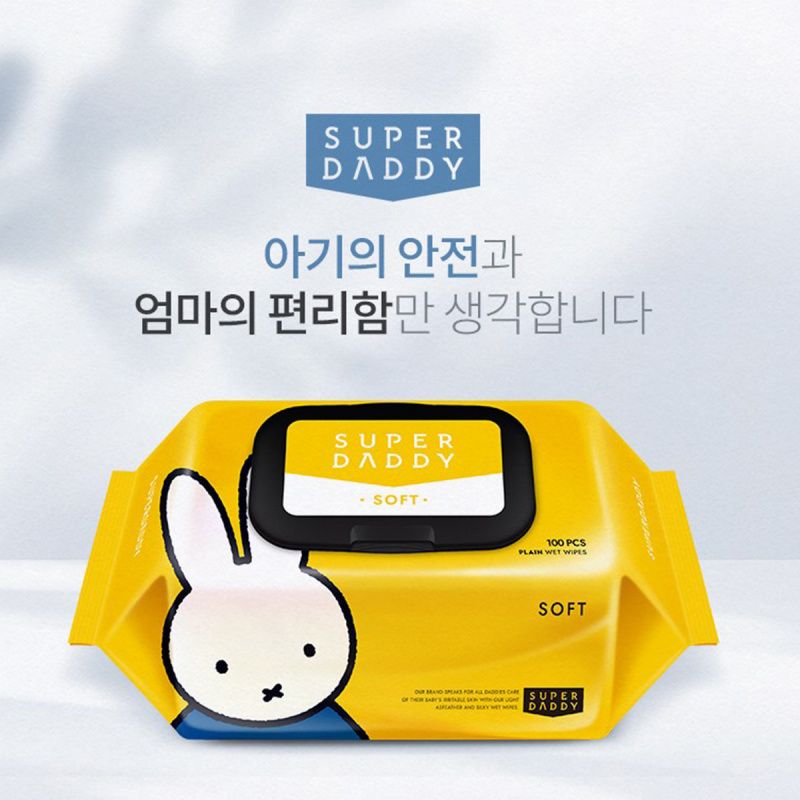 韓國Superdaddy x Miffy 低敏 嬰兒適用 超薄柔軟 純淨水濕紙巾 1包 100張【市集世界 - 韓國市集】(平行進口)