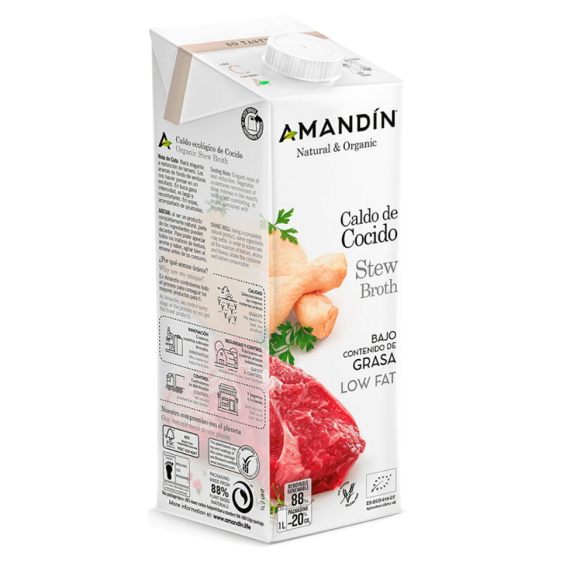 Amandin - 西班牙有機低脂無糖無麩質黃薑雞肉牛肉燉湯 1000ml