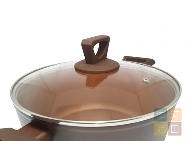AMERCOOK 24cm 銅色雙耳不粘湯鍋|湯煲|砂鍋|燉鍋|煎鍋|悶燒煮肉鍋|電磁燉鍋|多功能鋁煎鍋|烹飪鍋|帶蓋|適用於電磁爐、燃氣灶