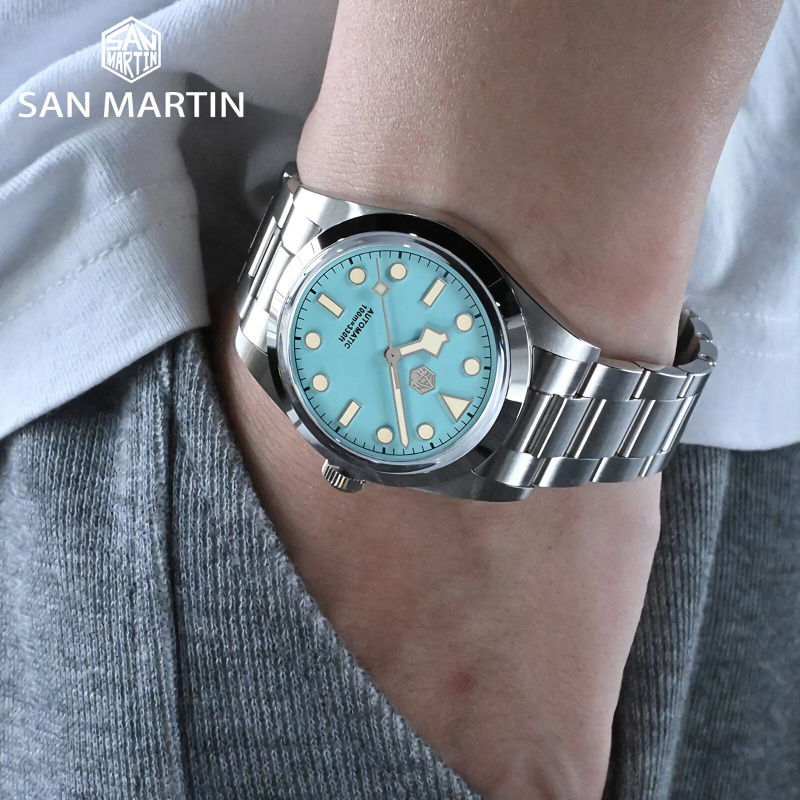 SAN MARTIN SN021-G-B2 自動機械錶 不鏽鋼 黑色/藍色
