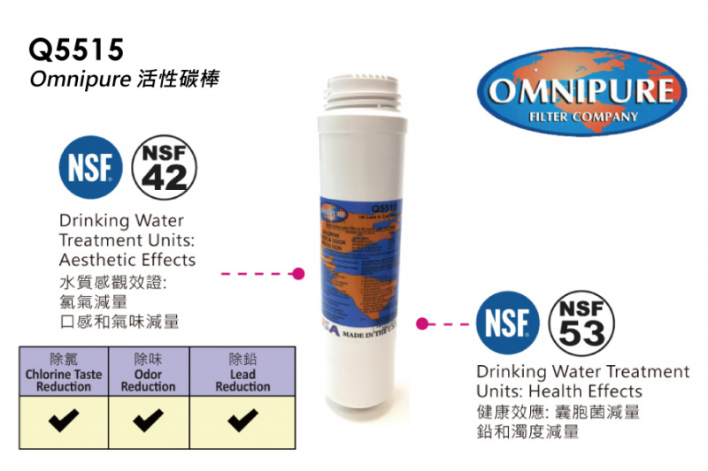 Omnipure Q5515 NSF 53/42認證濾水芯