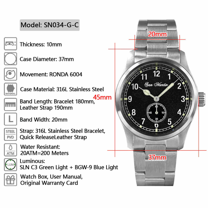 SAN MARTIN SN034-G3 石英錶 皮帶/鋼帶