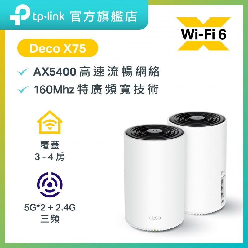 TP-Link Deco X75 三頻 AX5400 Gigabit WiF6 Mesh Router [2件裝]