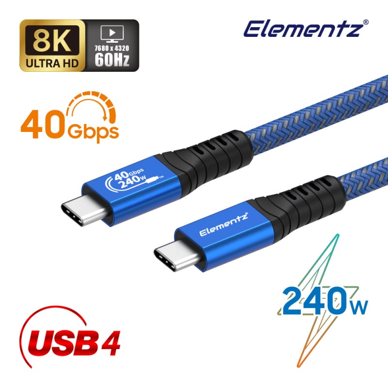 Elementz USB 4 PD240W (EPR) Cable 1.2m (USB-C to C) UTB-24U