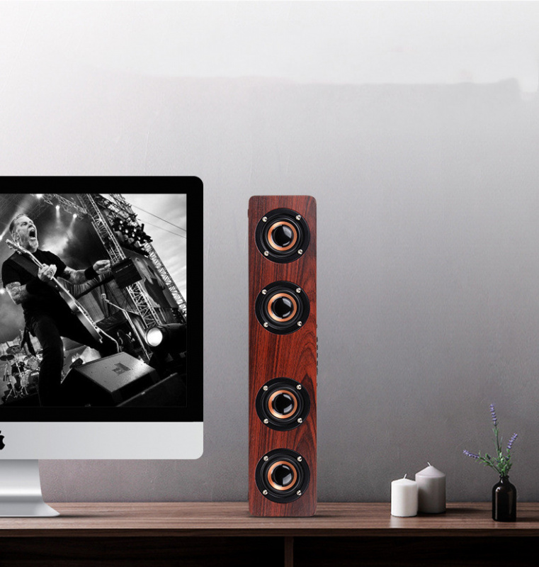 木製音箱木制条形音箱蓝牙音箱音乐音响系统 20W HIFI 立体声音乐环绕 LED 显示屏户外扬声器带 FM 收音机