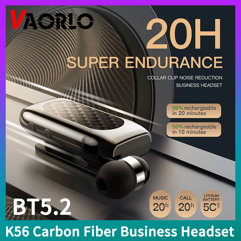 領夾耳機碳纤维 K56 商务蓝牙 5.2 耳机一键伸缩通话和音乐 20 小时领夹式运动无线耳机
