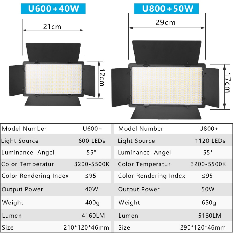 攝影燈光U800 LED 攝影棚燈適用於 Tiktok Youbute 遊戲直播視頻照明 40W 50W 便攜式視頻錄製攝影面板燈