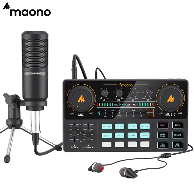 錄音器材MAONO 聲卡套件電容麥克風 3.5 毫米 XLR 心形麥克風，用於計算手機音頻錄製流媒體 AU-PM360TR