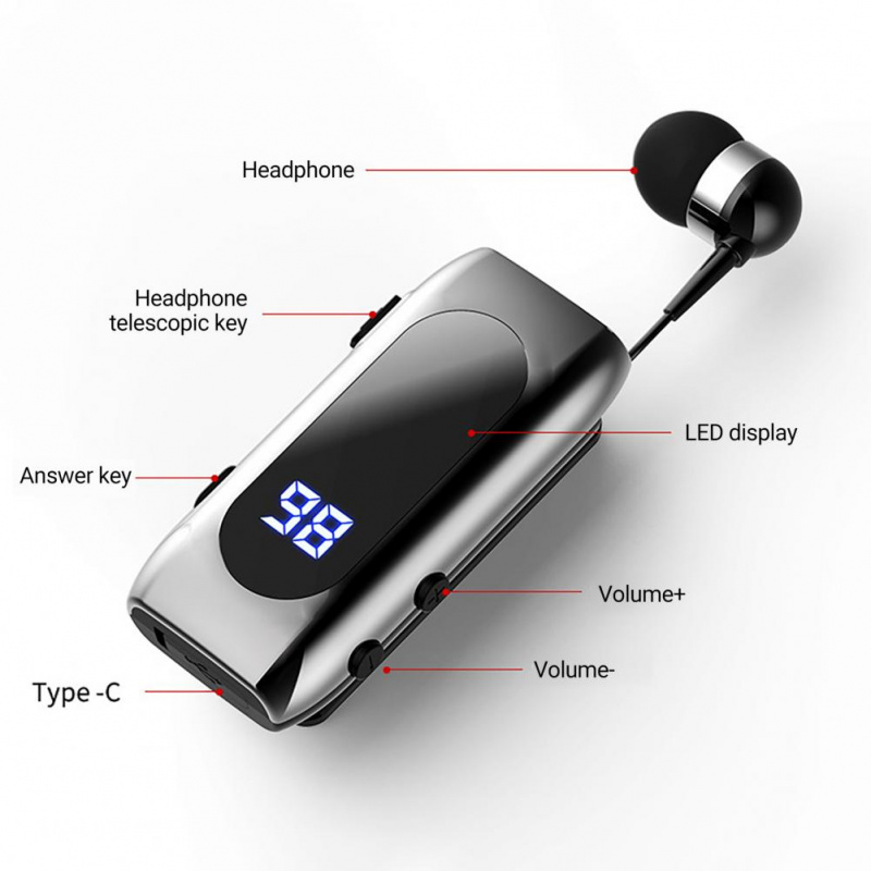 領夾耳機K55耳挂式无线耳机蓝牙兼容5.2耳机单耳耳机IPX5防水运动领夹式耳机