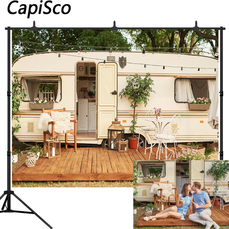 攝影戶外Capisco露營車鮮花攝影背景嬰兒洗澡家庭野餐生日派對戶外婚禮背景拍攝