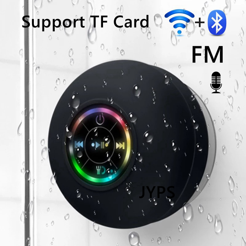 防水音箱Waterproof Bluetooth Speaker Bathroom Radio Wireless Shower Speaker Black, with Microphone, RGB light, Support TF card FM radio