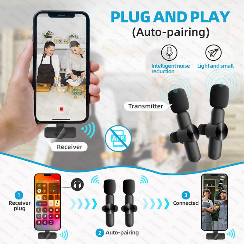 話筒Wireless Lavalier Microphone Portable Audio Video Recording Mini Mic for iPhone Android Live Broadcast Gaming Phone Micro