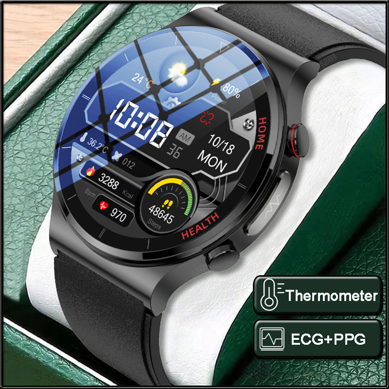 健康手錶智能手錶心電圖 + PPG 溫度計健康智能手錶健身血壓心率追踪器運動手錶男士智能手機