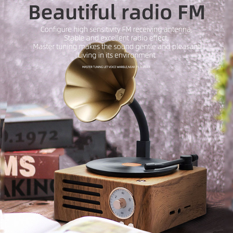 唱片機Retro Radio Portable Mini FM Radio Bluetooth Speaker MP3 Music Box Vintage Record Player with Microphone Support TFCard AUX Play