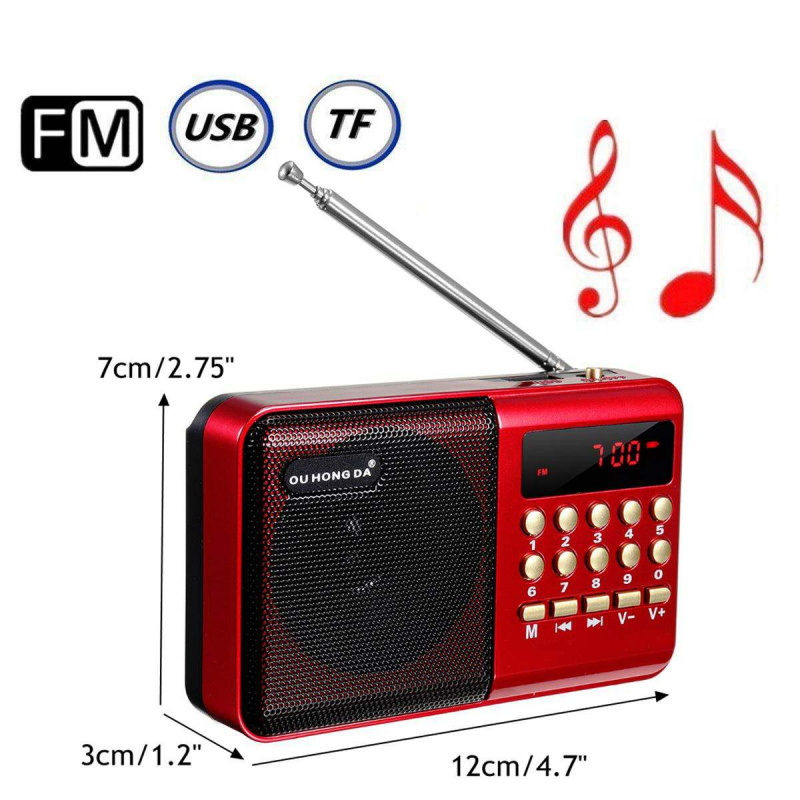 收音機全新迷你便携式收音机手持数字调频 USB TF MP3 播放器扬声器可充电