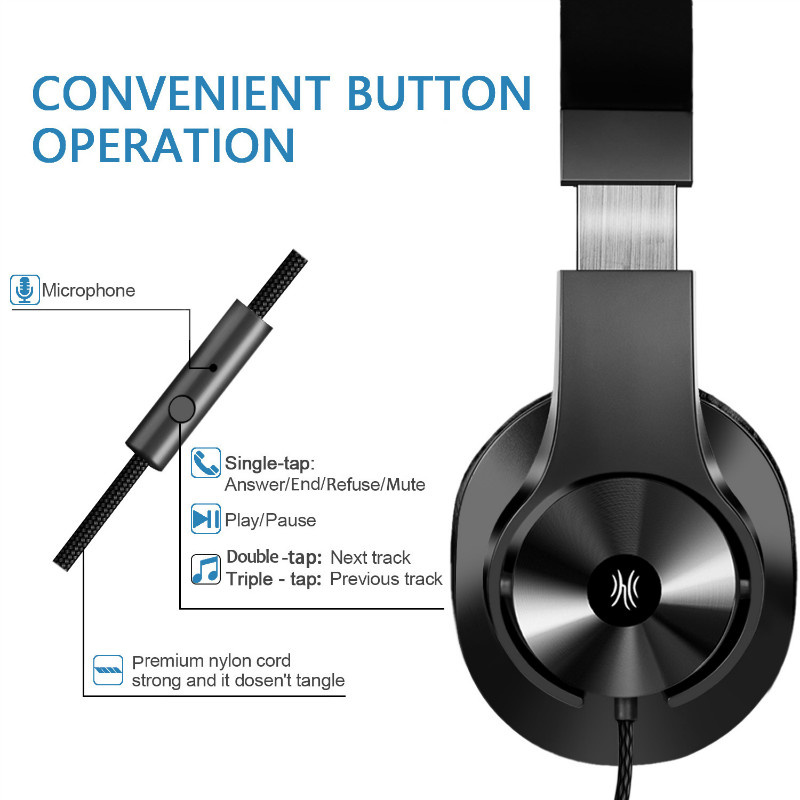 有綫耳機Oneodio T3 3.5 毫米有线耳机耳机便携式立体声头戴式耳机带麦克风适用于电脑电话 PC